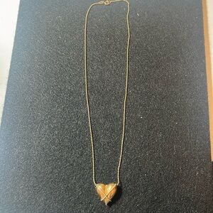14K Puffed Gold Heart Necklace on Beaded 
Chain